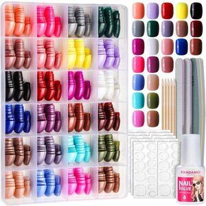 FANDAMEI Press on Nails Short, 24 Packs 576PCS Small Short Round Press on